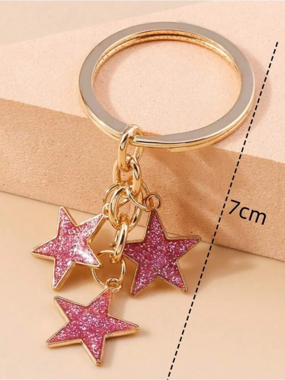 Gold Keyring with Pink Glitter Star Charms
